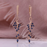 Sapphire Blue Zircon Leaf Earrings